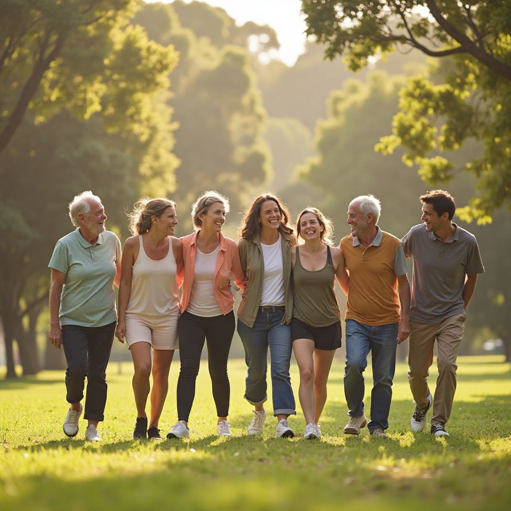 Group walking together in Australian park