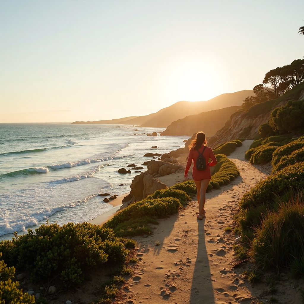 Walking along coastal path